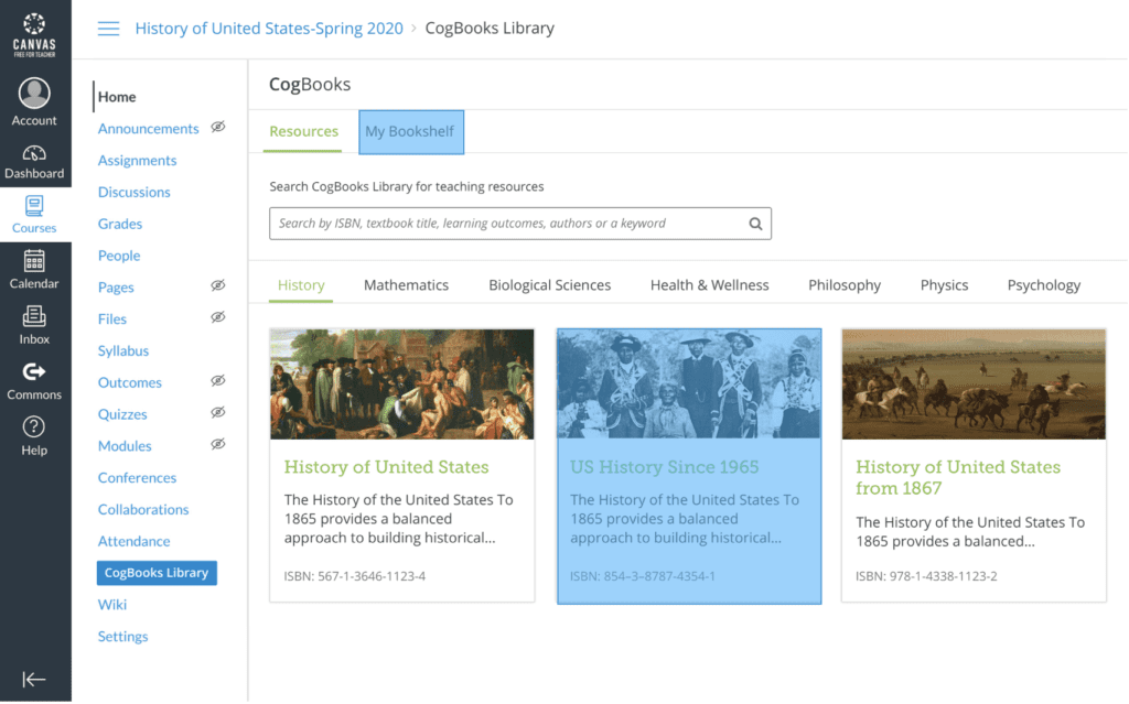 screenshot of canvas US History area
